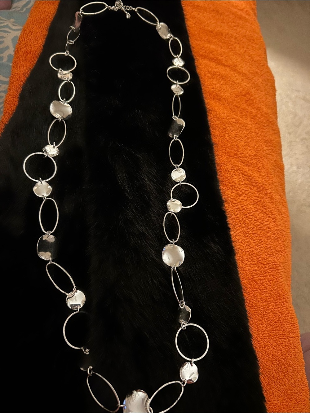Silver tone Circle Link Long Necklace - Women Jewelry